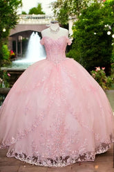 Multi-tiered Baby Pink Quinceanera Sweet 15 Dress with Rhinestones